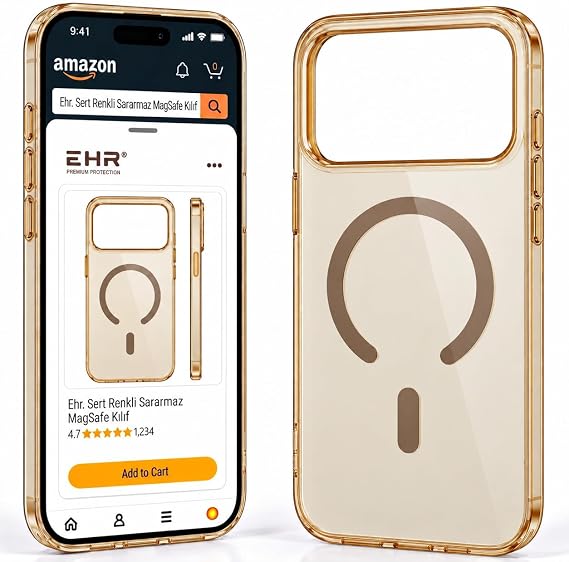Ehr. iPhone 17 Pro/iPhone 18 Pro ile Uyumlu Magsafe Wireless Şarj Özellikli Kamera Çıkıntılı Sararmaz Sert Şeffaf Silikon Kılıf (Kahverengi, iPhone 17 Pro/iPhone 18 Pro)
