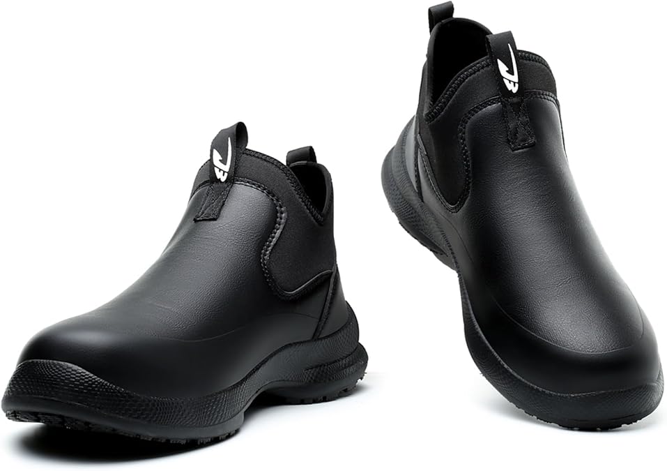 Non Slip Chef Shoes for Men, Waterproof Kitchen Work Shoes | Black leather, oil resistant, professional restaurant footwear with all-day comfort.For chefs, nurses, servers