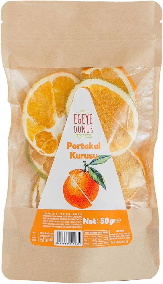 EGEYE DÖNÜŞ Şekersiz Portakal Meyvesi Kurusu Cipsi - 50 Gr. (Yüksek Aroma - Kokteyl Meyvesi - Katkı Koruyucu İçermez)