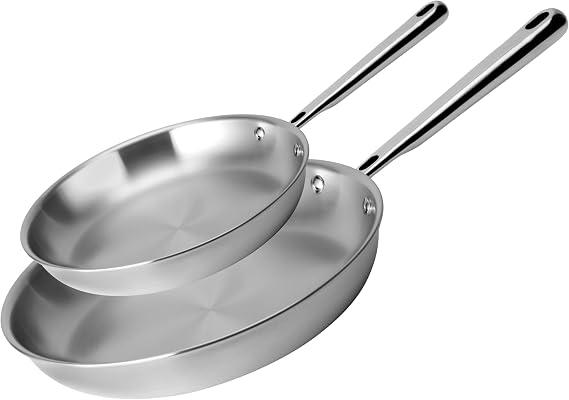 Misen 5-Ply Stainless Steel Skillet - Professional Cookware - Dishwasher and Oven Safe - 8" and 12"