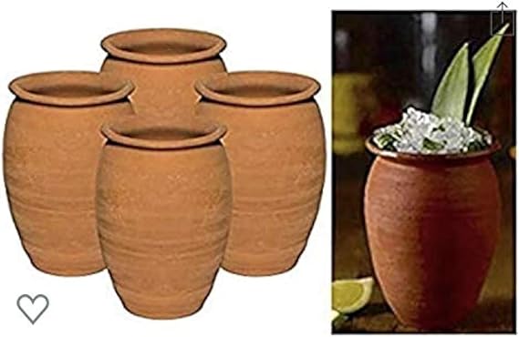 always quality Made in Mexico Authentic Mexican Cantaritos Jarritos de Barro for Hot or Cold Beverages Drinks Natural Clay Mugs Cups, Set of 4