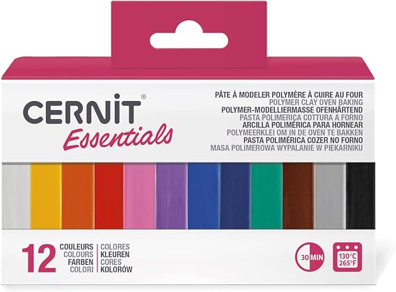 CERNIT CEASS001C - an Assortment of 12 Mini Clay Blocks 25g - Polymer Clay assortments of 12 Basic Colours - Number one Range - Modelling, DIY Adults, Creative