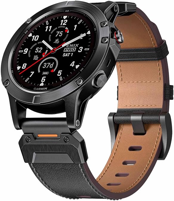 Genuine Leather Ultra Bands 22mm 26mm Designed for Garmin Fenix 8 47mm 51MM/Fenix 5/Fenix 6/Fenix 7/Fenix 5X Plus/Fenix 3/Fenix 6X Pro, Quick Fit Rugged Military Band for Fenix 5X/6X/7X/Forerunner 935/Men
