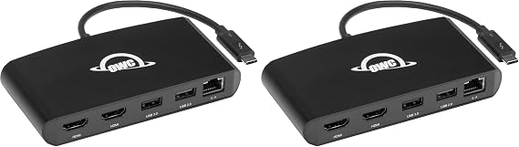OWC Thunderbolt mini Dock, Bus-Powered 5-Port Multi-Adapter with Dual 4K HDMI, Dual USB, Gigabit Ethernet, Integrated 7.2-inch TB Cable, for TB (USB-C) Equipped Mac and PC (Pack of 2)