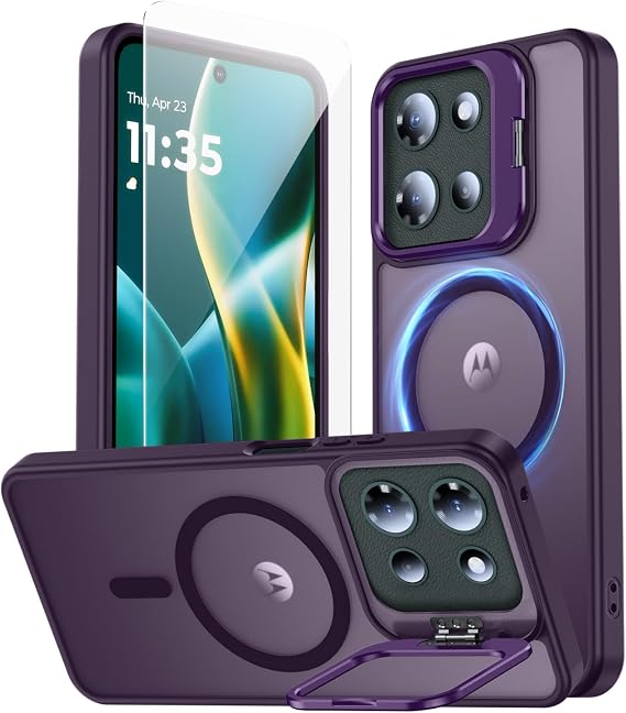 TOBOVON for Motorola Moto G 2026/2025 Case, Moto G Play 2026 Case, Fits MagSafe, with Camera Ring Stand & Sceen Protector, Slim Translucent Matte Military-Grade Drop Protection Magnetic Cover, Purple