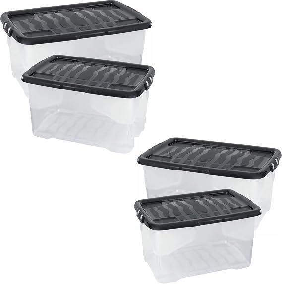 STAR SUPPLIES 4 x 42 Litres Clear Transparent Base Storage Containers