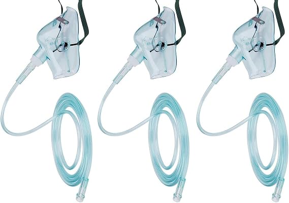 3 Pack Oxygen Mask with 7' Standard Tube Connector Adult Latex Free Soft & Flexible Standard Size