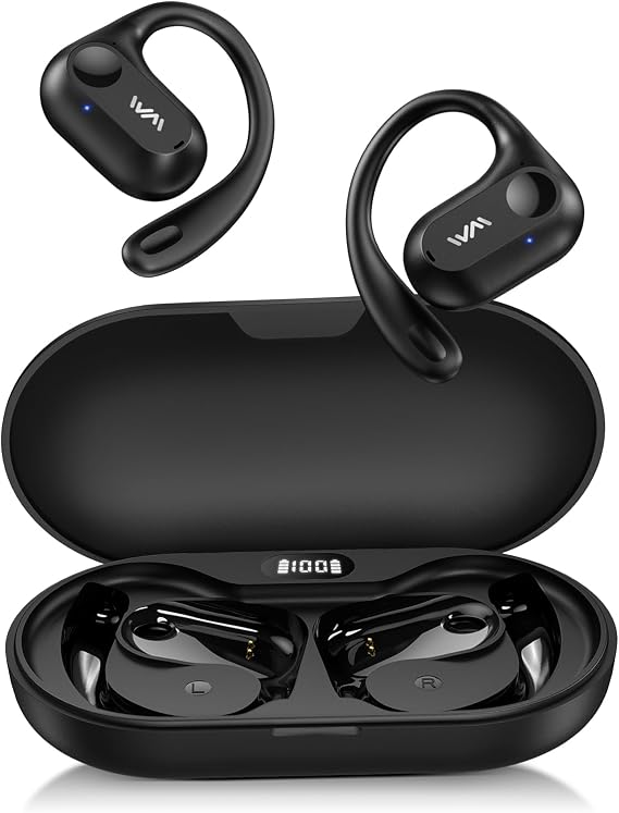 Open Ear Headphones,Bluetooth 5.3 Air Conduction Headphones ,Comfortable for Long Wear ,Powerful Bass,AI Clear Calls,30H Playback,IPX6 Light Weight Open Ear Earbuds with Ear-Hook for Workout,Running