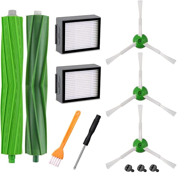 iRobot Roomba E&I series i7 i7+ i3 i3 + i4 i4+ i6 i6+ i8 i8+ j7 j7+/Plus E5 Spare parts for E6 E7, 2 multi-surface rubber brushes, 2 Hepa filters, 3 side brushes