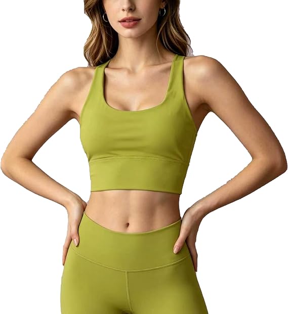 Women's Bare-Skin Feel Yoga Bra with Chest Cushion No Steel Ring U-Neck Backless Workout Bra