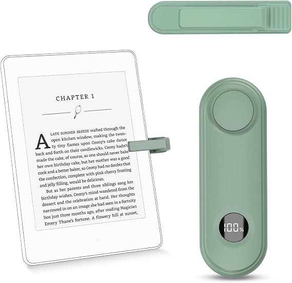 Remote Page Turner for Kindle Reading Accessories, Clicke for iPad iPhone Android Tablets E-Book Reading Noels, Camera Remote Shutter Selfie Controller, Agave Green