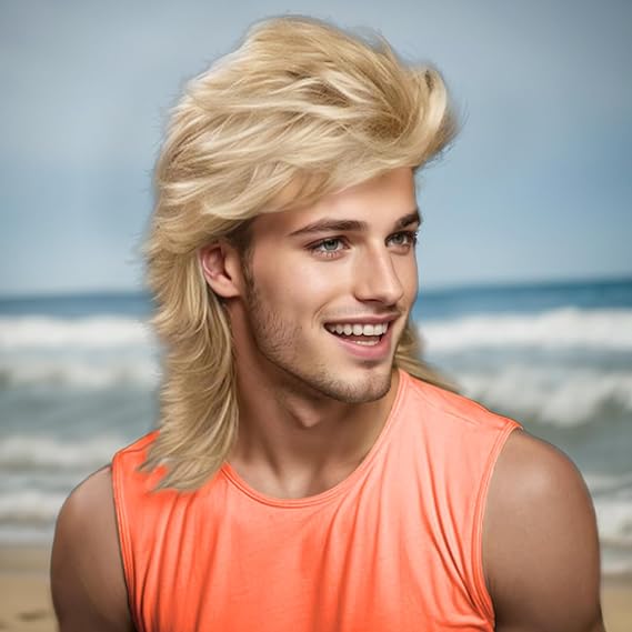 Blonde Mullet Wigs For Men Joe Dirt Costume 80s Funny Wigs Heat Resistant Synthetic Pop Rock Wig For 70s Mens Fancy Party Cosplay Halloween Or Fun