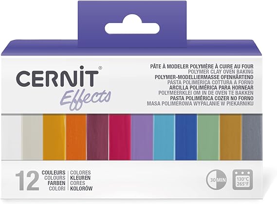 CERNIT CEASS003C - an Assortment of 12 Mini Clay Blocks 25g - Polymer Clay Effect assortments of 12 Colours - Translucent and Metallic Modelling - DIY - Adults
