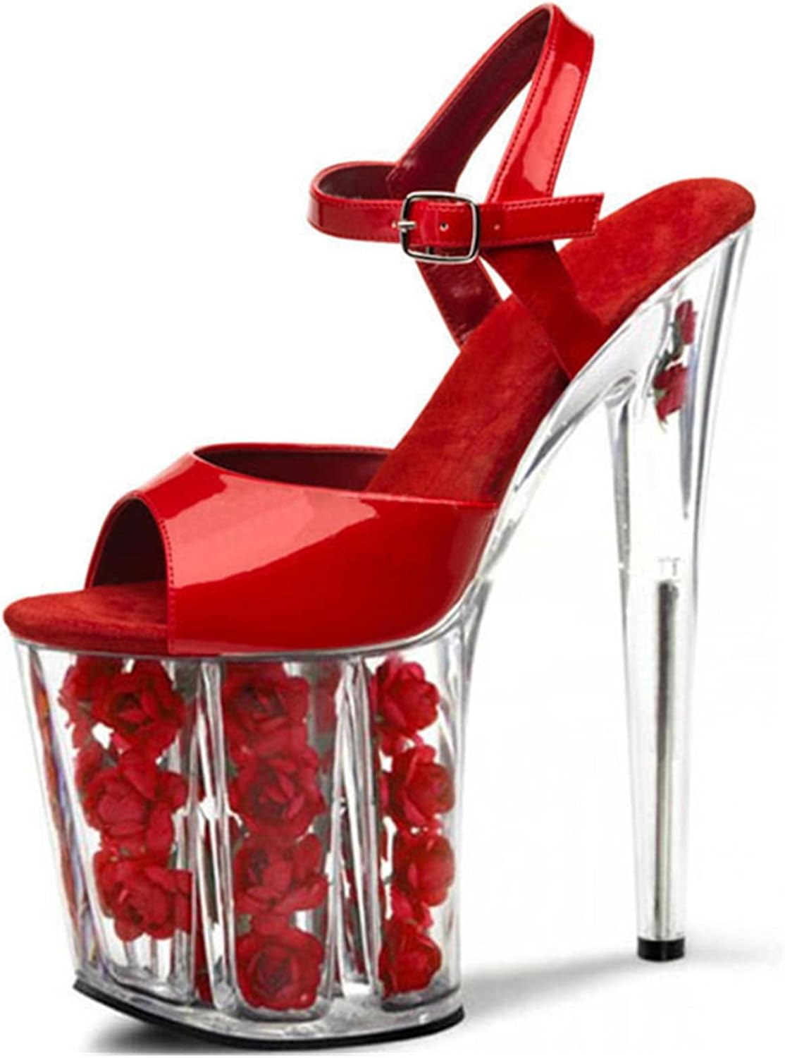 Vujkliy Mens Womens Red Rose Platform Sandals,Exotic Fetish High Heels,Stripper Club Pole Dancing Heels,Wedding Party Evening Dress Shoes Plus Size