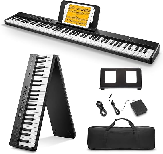 Electronic Piano Keyboard Bluetooth MIDI Foldable 88 Velocity-Sensitive Keys Digital Pianos With Power Adapter, Pedal, Music Stand, Bag For Beginners