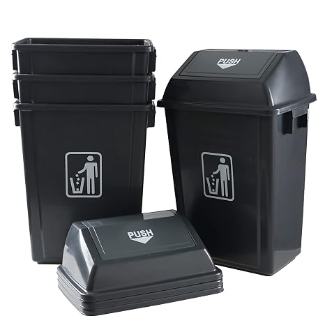 13 Gallon Plastic Trash Can with Lid, 4-Pack Garbage Can, Gray