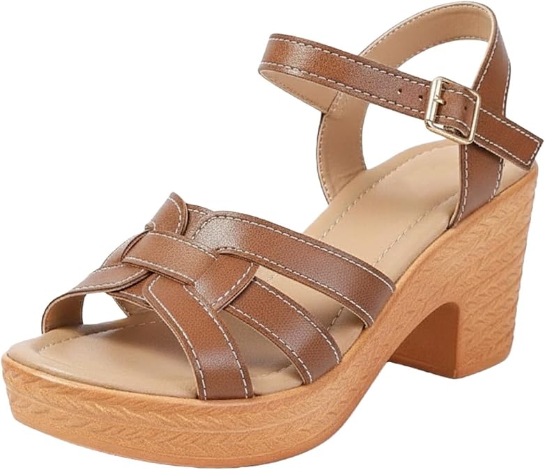 Chunky Heel Sandals for Women Lightweight Open Toe Arch Support Non Slip Sandals Dressy Strappy Buckle Heeled Wedge Walking Sandal Summer Beach Shoes