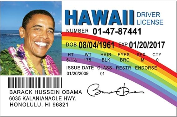 Signs 4 Fun Parody Drivers License | Obama Hawaii ID | Fake ID Novelty Card | Collectible Trading Card Drivers License | Novelty Gift for Holidays | Made in the USA