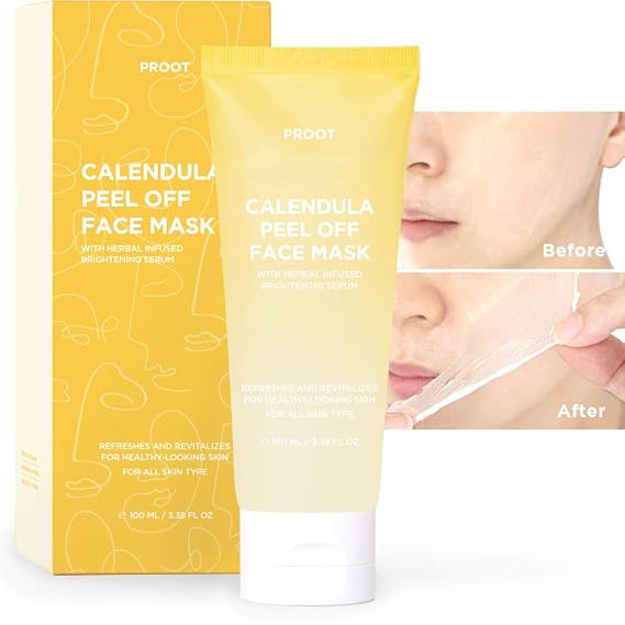 PROOT Calendula Peel Off Mask | With Herbal Infused Brightening Serum | Formulated with Real Calendula Flower Leaves and Extracts | Korean Skin Care, Vegan, Cruelty-Free | 3.38 oz