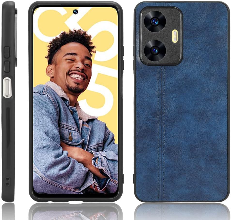Smartphone Case Compatible with Realme C55 4G, Compatible Models for Realme C55 4G RMX3710 PU Leather Texture PUPCTPU 3 in 1 Camera Protective Cover Blue