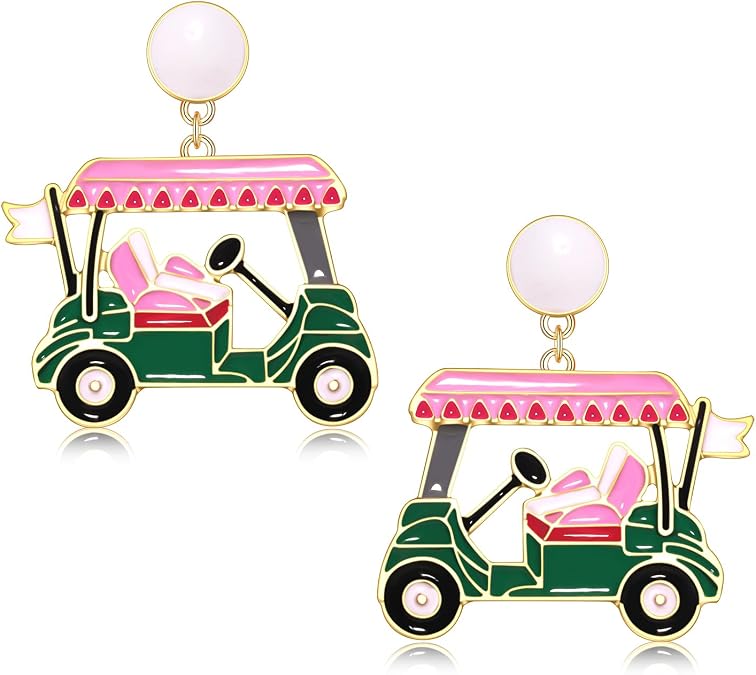 Golf Ball Bag Cart Earrings - Statement Golf Themed Jewelry for Women's Sport Game Day Outfits & Gifts