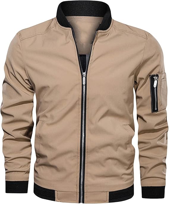 Men's Lightweight Flight Bomber Jacket Slim Fit Windproof Full Zip Softshell Coat Spring Breathable Windbreaker