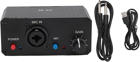 Mic Preamp, High Gain 48V Power XLR Output Microphone Preamplifier for Dynamic and Condenser Microphones Booster