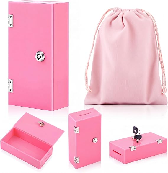 CroBlissful Lock Casino Box with Key & Money Slot, Pocket Sized, Pink