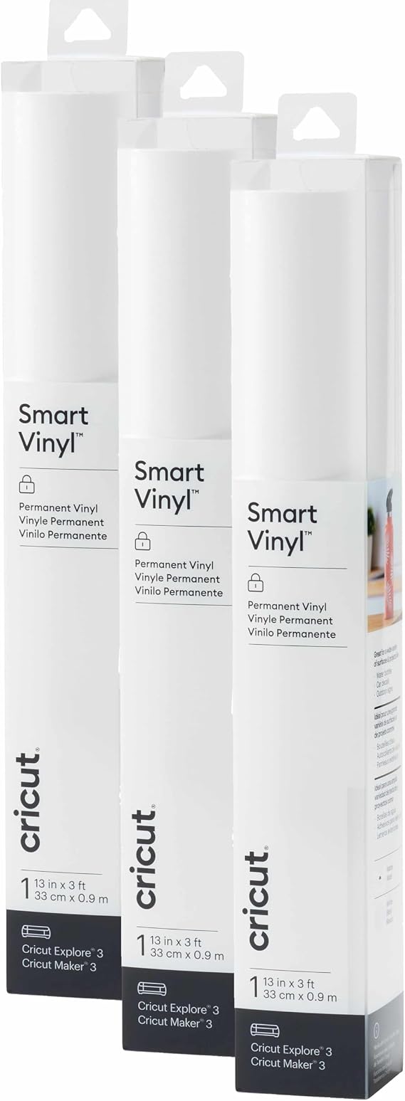 Cricut Akıllı Kalıcı Vinil, Beyaz, 3'lü Paket 3 Ayak Rulosu (33 x 91 cm) Yapışkan El İşi Vinil - Maker 3 ile 12 fit'e kadar kesimler için Matsız Kesim / 3 Makineyi Keşfedin