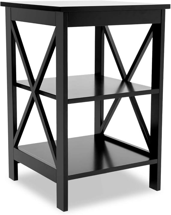 15.75 in. W. Black 24.02 in. H. Rectangle Wood End Table with Shelves