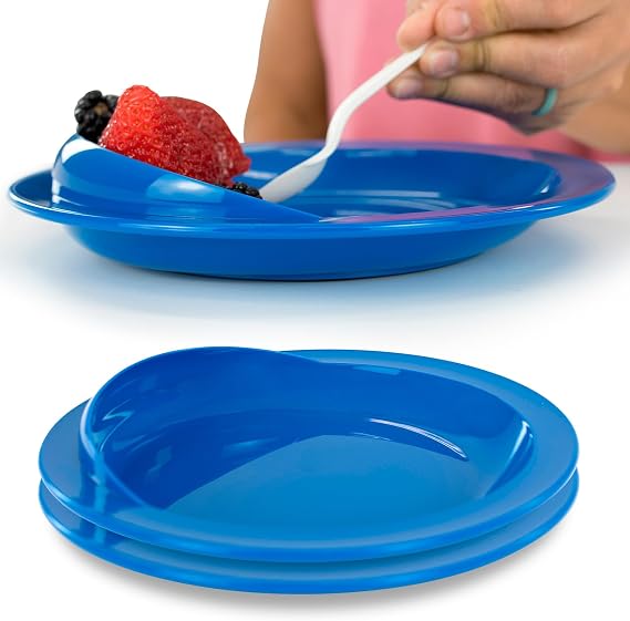 Vive Spill-Proof Scoop Plate, 9" (2 Pack) - Dish with Wall for Disabled