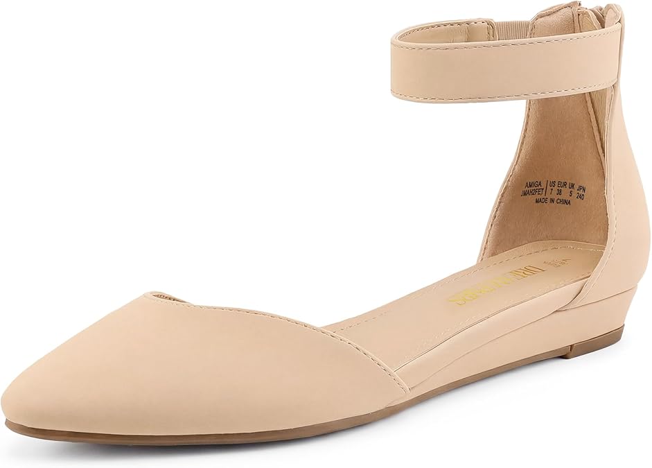 DREAM PAIRS Women's Ankle Strap Flats | 1 inch heel pointed toe ankle strap shoes,dress fashion classic comfortable flats, with a zipper for daily party wedding