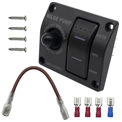 HUIXHAO 3-Way Bilge Pump Rocker Switch Panel 12V 24V,Automatic, Off, and Manual to Control Marine Switch Panel with Built-in 15A Circuit Breaker,Boat Switch Panel Waterproof, Led Indicator