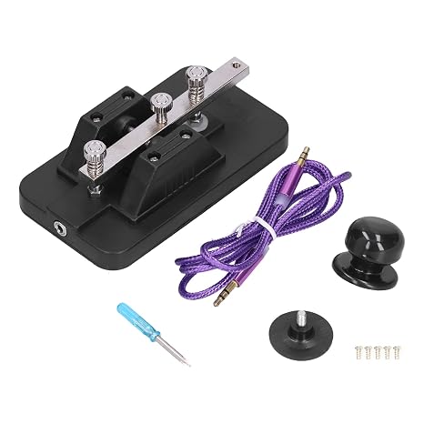 LiebeWH Morse Code Key, Professional Straight CW Practice Trainer with Buzzer and Data Cable for Radio Practice Beginners ABS Iron Black 1 Set