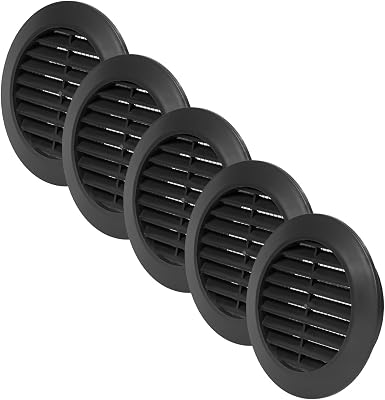 Vent Systems 2.75 Inch Pack of 5 Black GrilleDuct Door Air Register - Mini Circle - Ventilation Grille - Indoor Vent Grates - Bathroom, Cabinet, Garage Through The Door Vent Cover