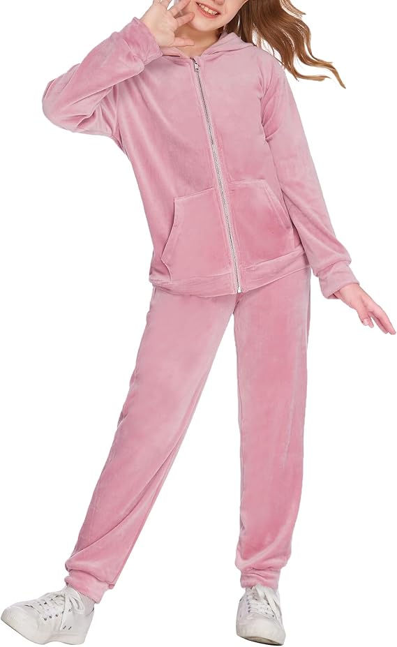 Arshiner 2 Piece Outfits for Girls Kids Velour Tracksuit and Jogger Set