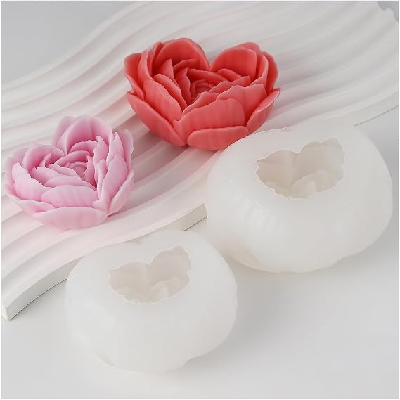 2 Pcs Rose Candle Molds, 3D Heart Rose Flower Silicone Molds, Valentines Day Heart Resin Casting Mold for DIY Soap Candle Wax Melt