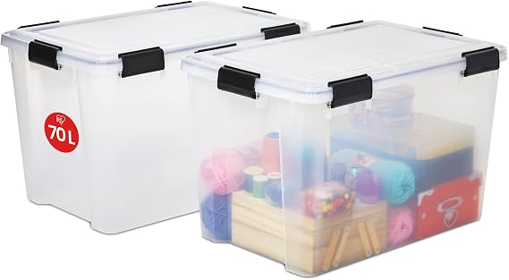 Iris Ohyama, set of 2 airtight storage box – All-Weather AT-LD – plastic, transparent, 2 x 70 l, U 59 x G 39 x Y 38 cm