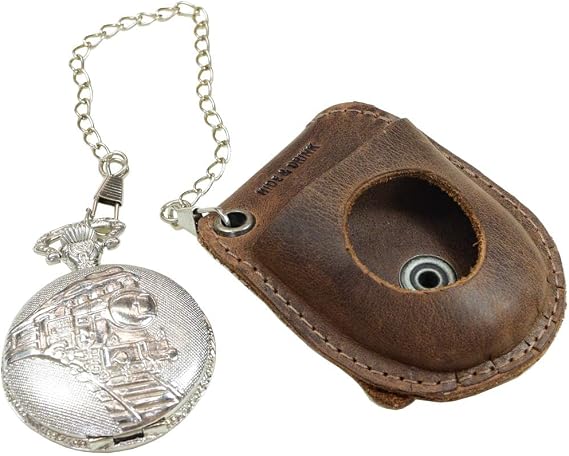 Hide & Drink, Pocket Watch Case, Protector Holder, Timepiece, Rustic Case, Full Grain Leather, Handmade, Bourbon Brown