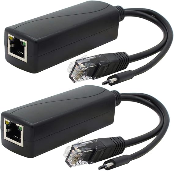 ANVISION 2 Pack Gigabit PoE Splitter 48V to 5V 2.4A Micro USB Ethernet Adapter Compatible with Raspberry Pi 3B+ IP Camera and More