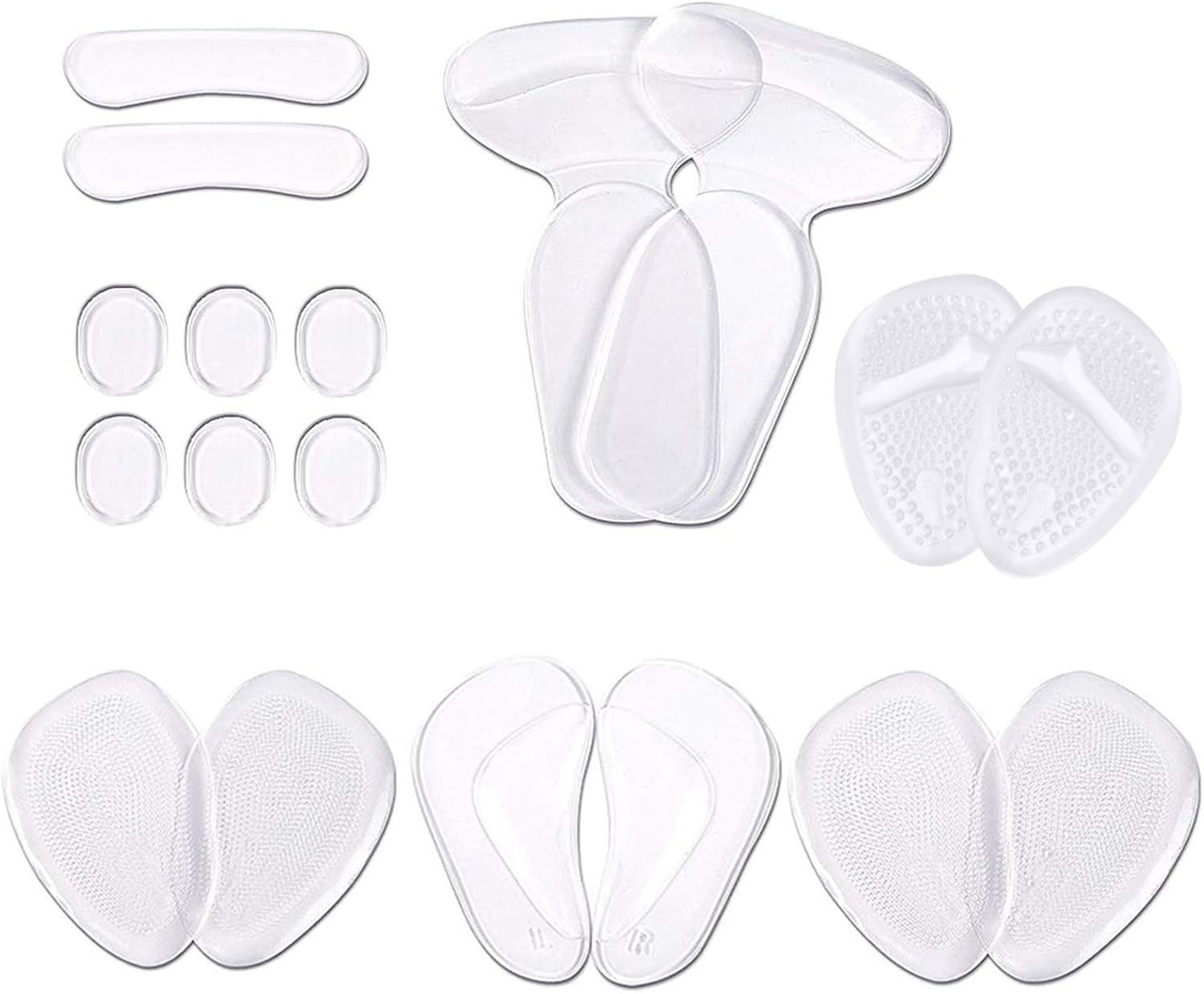 18 PCS Self Adhesive Silicone Anti Slip High Heel Pads Shoe Cushion Insole Heel Grips Liners Inserts Ball of Foot Cushions Arch Support Insoles for Protection Against Pain & Blisters