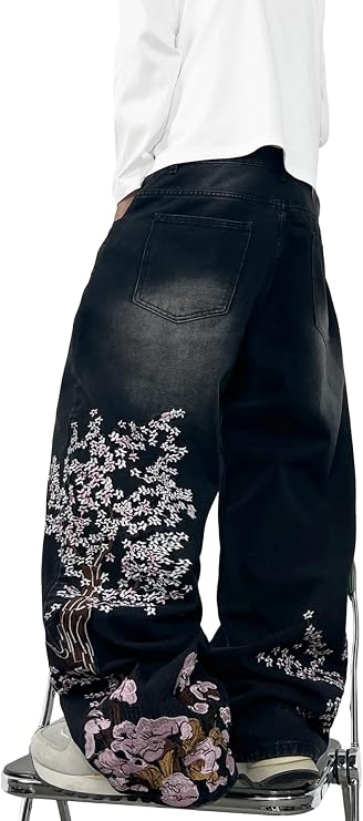 DFGIGT Mens Baggy Jeans Wide Leg Graphic Jeans