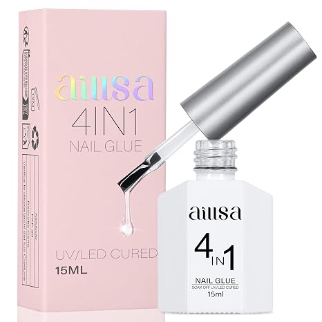 AILLSA 4 in 1 Nail Glue Gel for Acrylic Nail Tips, 15ML UV Nail Glue