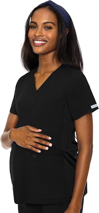 Med Couture Maternity Scrub Top V Neck 360 Stretch Adjustable Waist