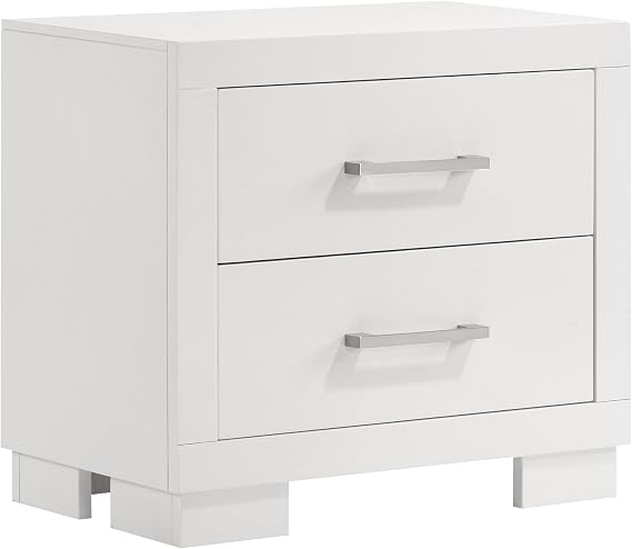 Coaster Home Furnishings - Jessica - Wood - 2-Drawer Nightstand with Silver Bar Handles, Flat Drawer Fronts, Boxy Frame and Hidden Storage - Bedroom - Snow White - 202992