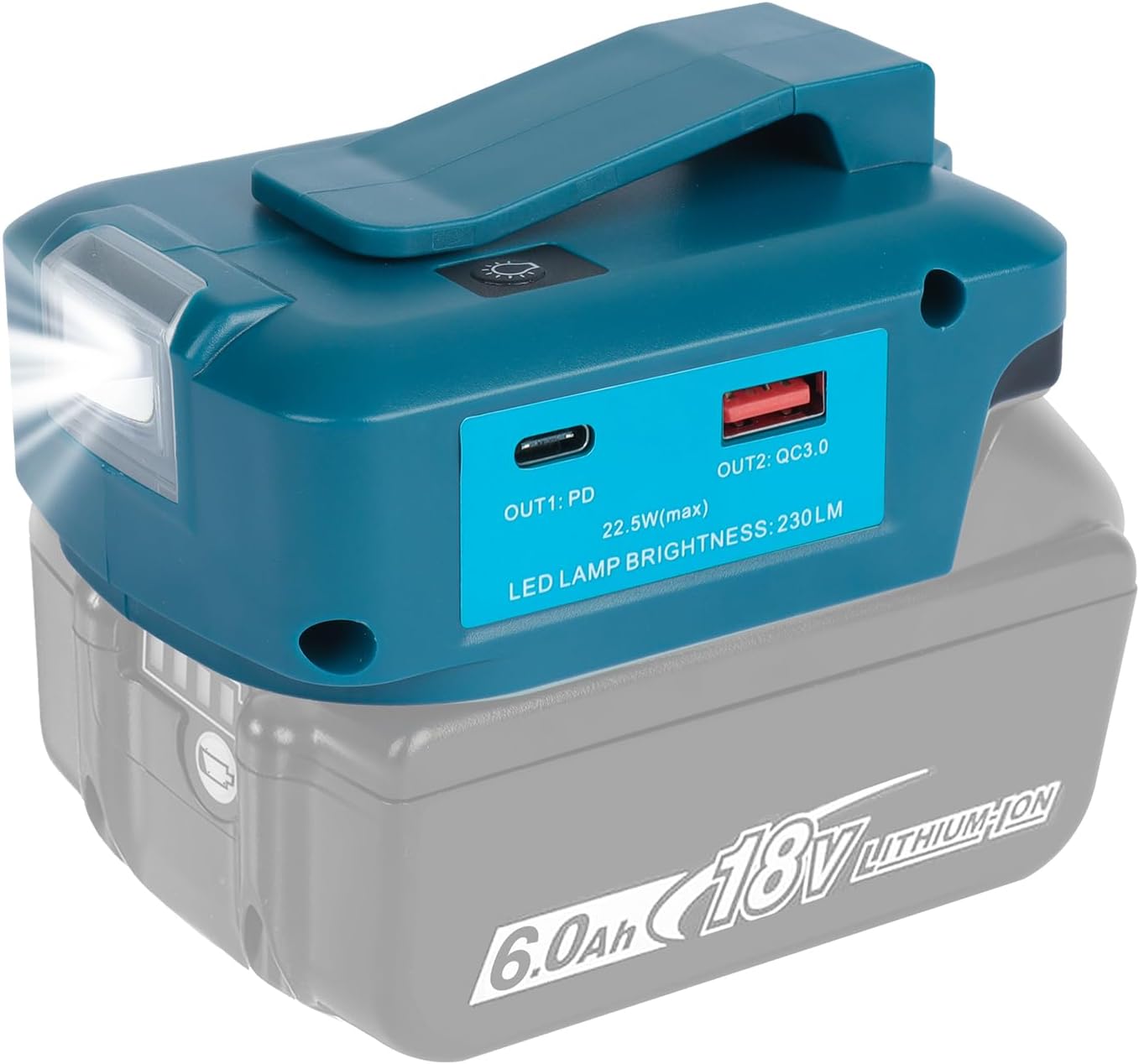Waitley - ADP05 Makita 18V Battery USB Adapter with 5V12V Output, High-Brightness LED Light, USB Fast Charging Support, 22.5W MAX Output, Emergency Lighting Adapter Only