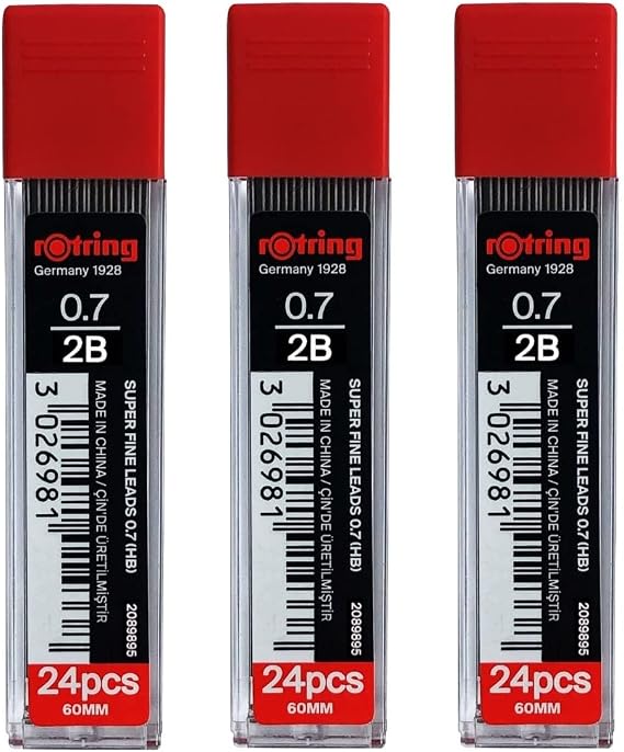 rOtring 0.7mm 2B Super Polymer Pencil Lead - Pack of 3 Tubes - 72 Leads in Total - Refills for Mechanical Pencils