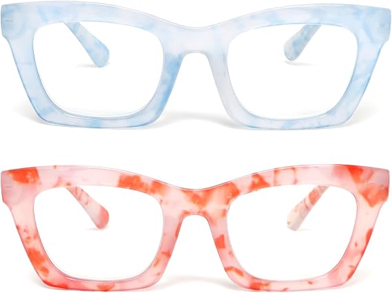 2 Pack Reading Glasses for Women Blue Light Blocking, Cute Oversized Square Computer Readers Spring Hinge