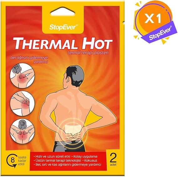 StopEver Thermal Hot Sıcak Terapi Flasteri - 1x2'li Paket | Kas ve Bel Ağrılarını Hafifletmeye Yardımcı | 8 Saat Etkili Isı Terapisi | İlaç İçermez