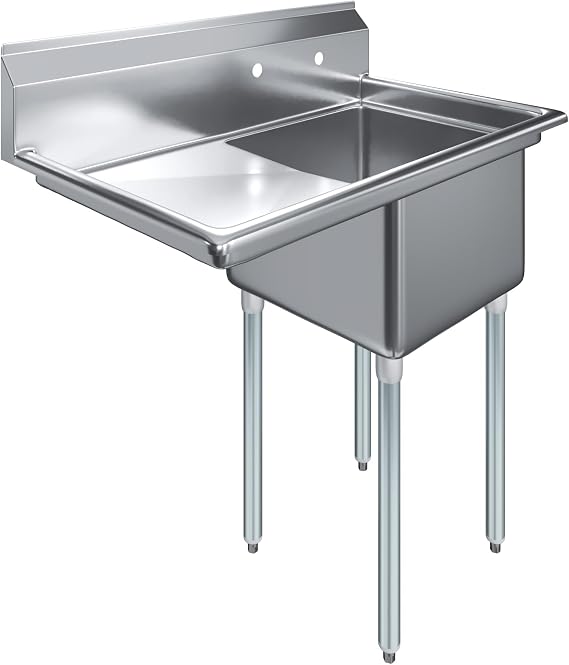 One Compartment Stainless Steel Commercial Kitchen Prep & Utility Sink with Left Drainboard | Bowl Size 18" x 18" X 12" | NSF